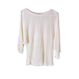 Coldwater Creek Cream Linen Open Knit Dolman Sleeve Fringe Sweater‎ Small Petite